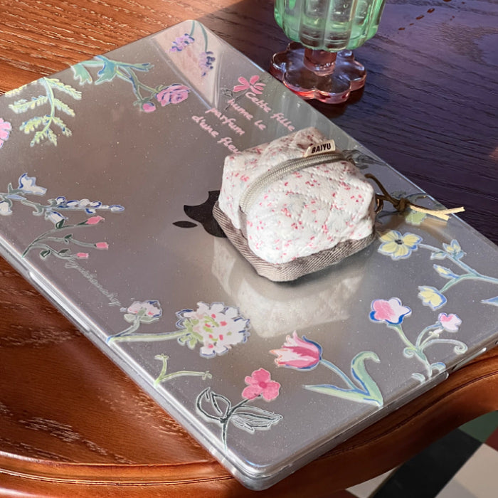 clear glitter flower Mac book case