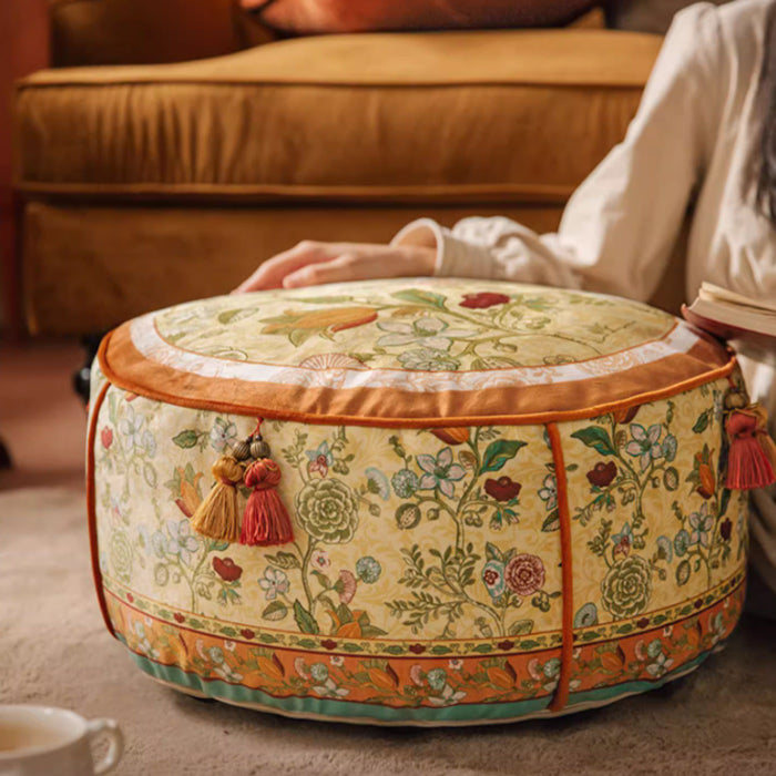 ethnic flower round stool