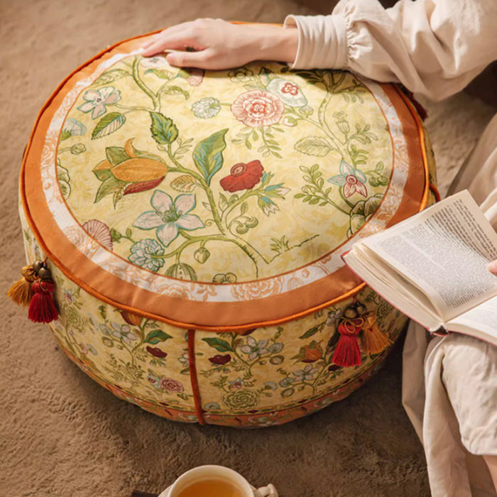 ethnic flower round stool