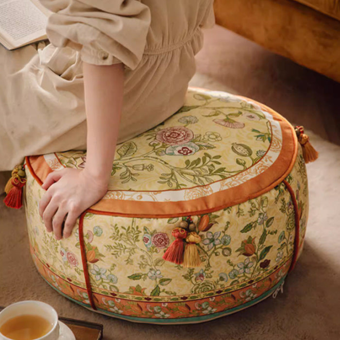 ethnic flower round stool