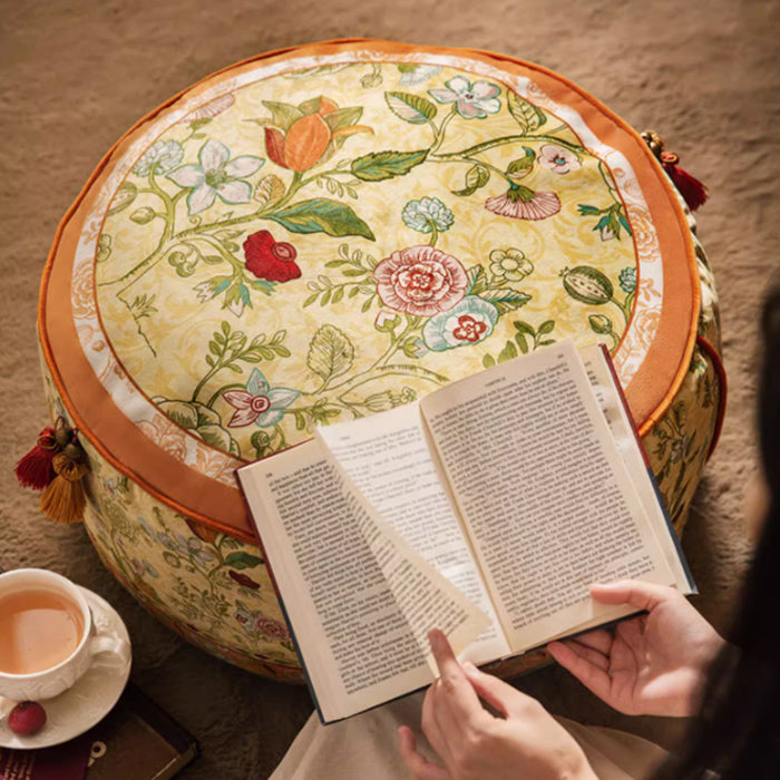 ethnic flower round stool