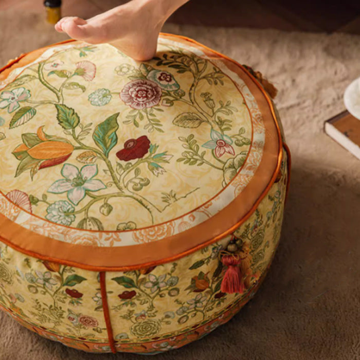 ethnic flower round stool