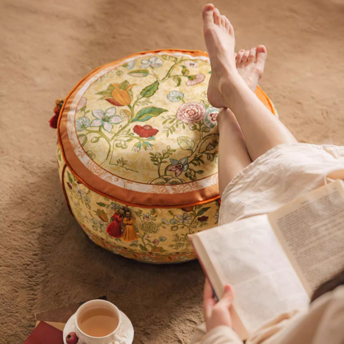 ethnic flower round stool