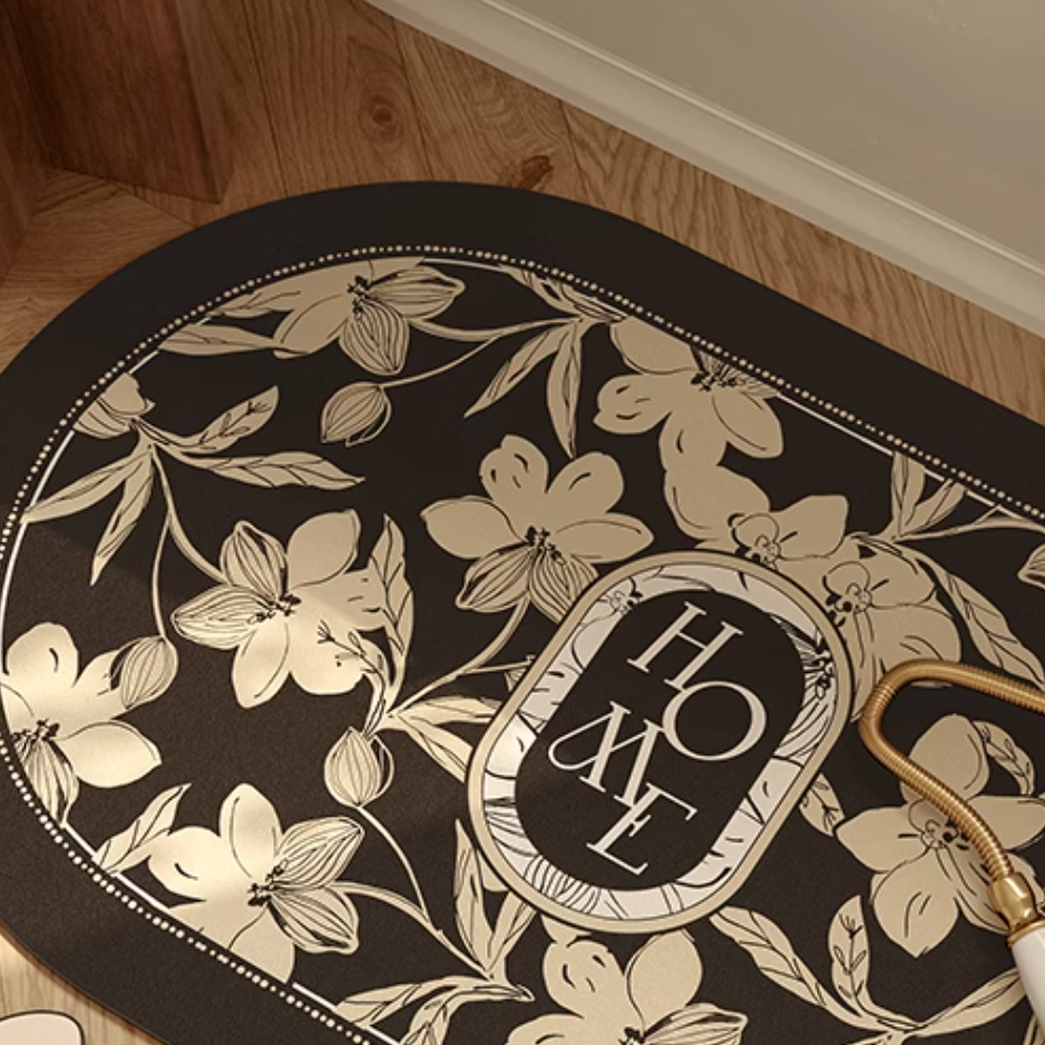 home black flower bath mat