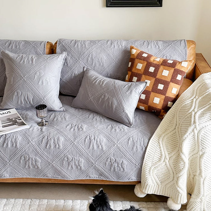 4color embossed elephant sofa cover