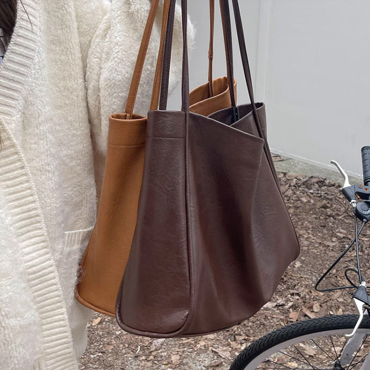 3color simple soft leather bag