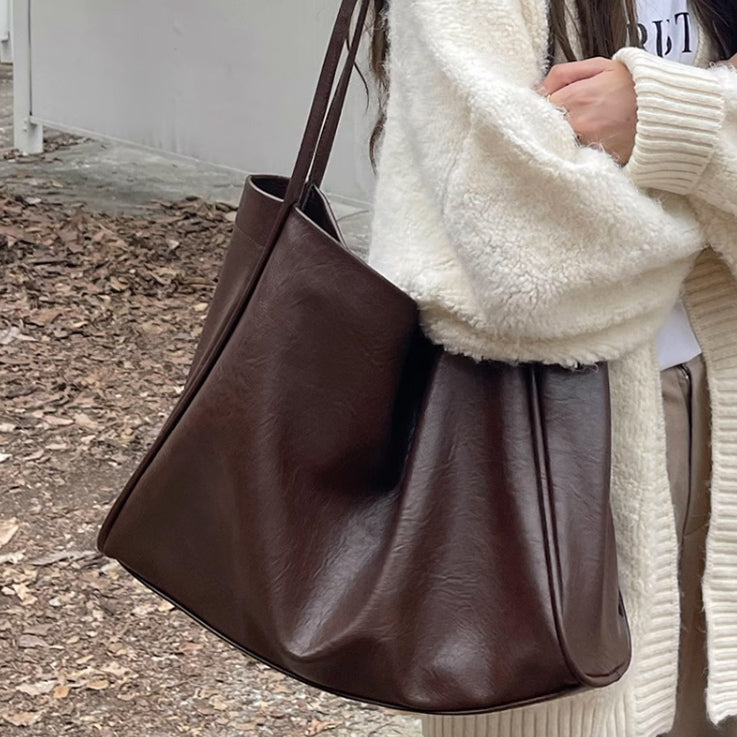 3color simple soft leather bag