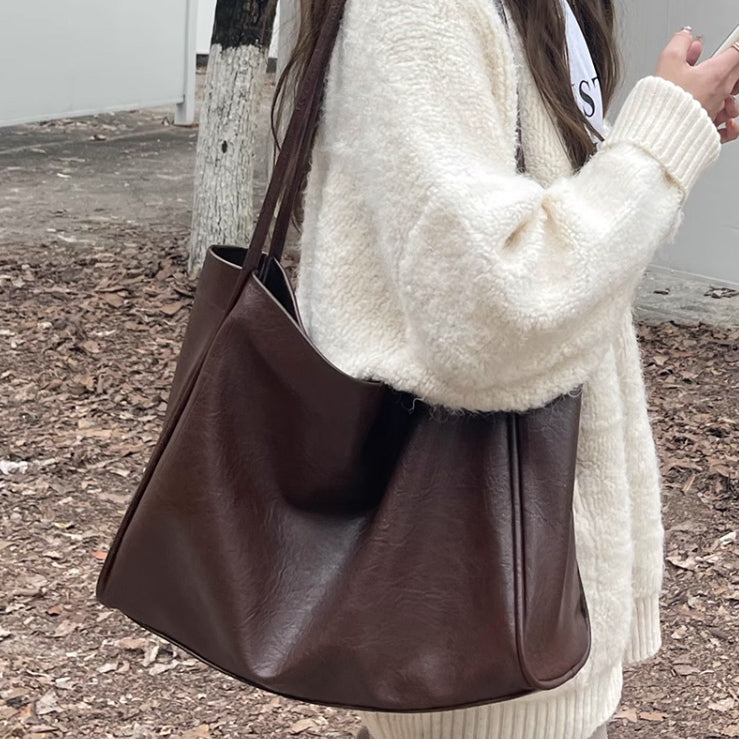 3color simple soft leather bag