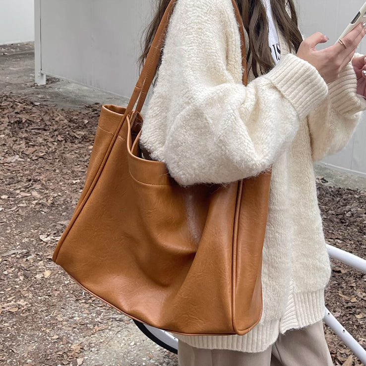 3color simple soft leather bag