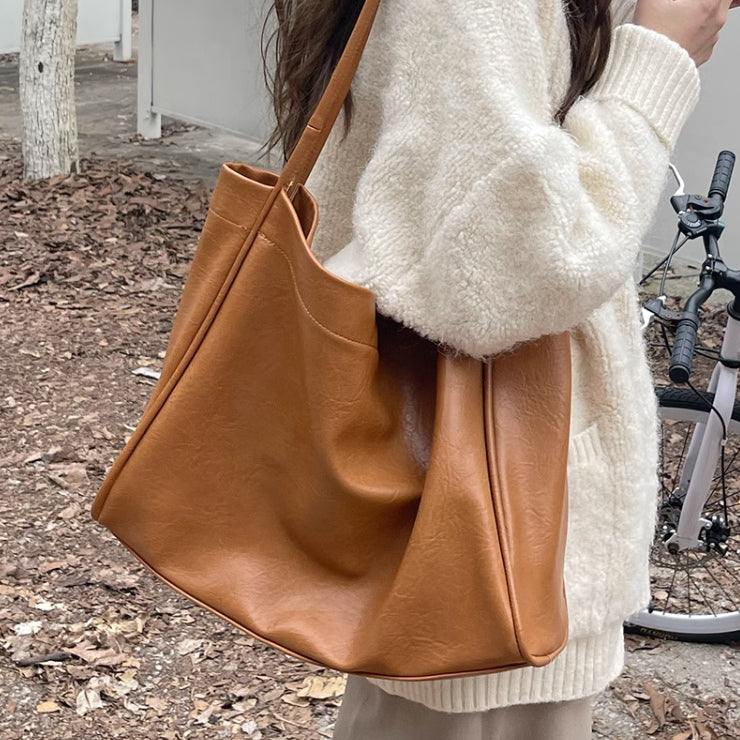 3color simple soft leather bag