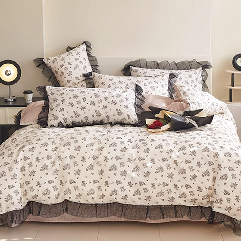 6design black mesh frill bedlinen set