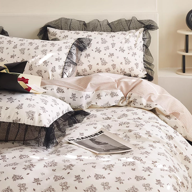 6design black mesh frill bedlinen set