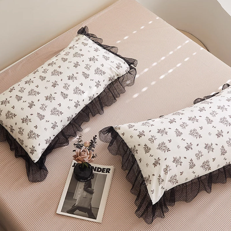 6design black mesh frill bedlinen set