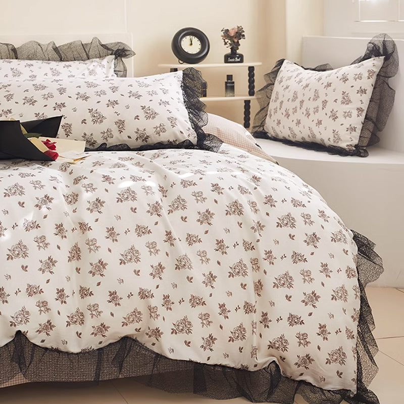 6design black mesh frill bedlinen set