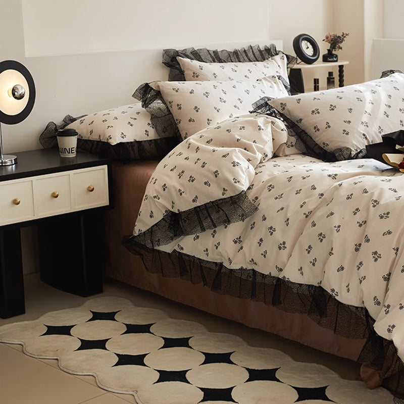 6design black mesh frill bedlinen set