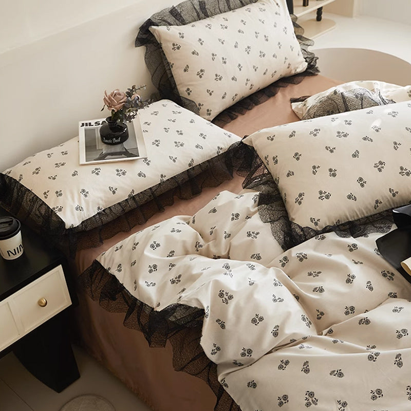 6design black mesh frill bedlinen set