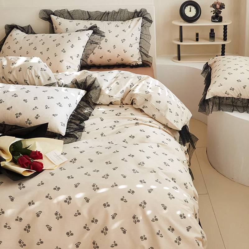 6design black mesh frill bedlinen set
