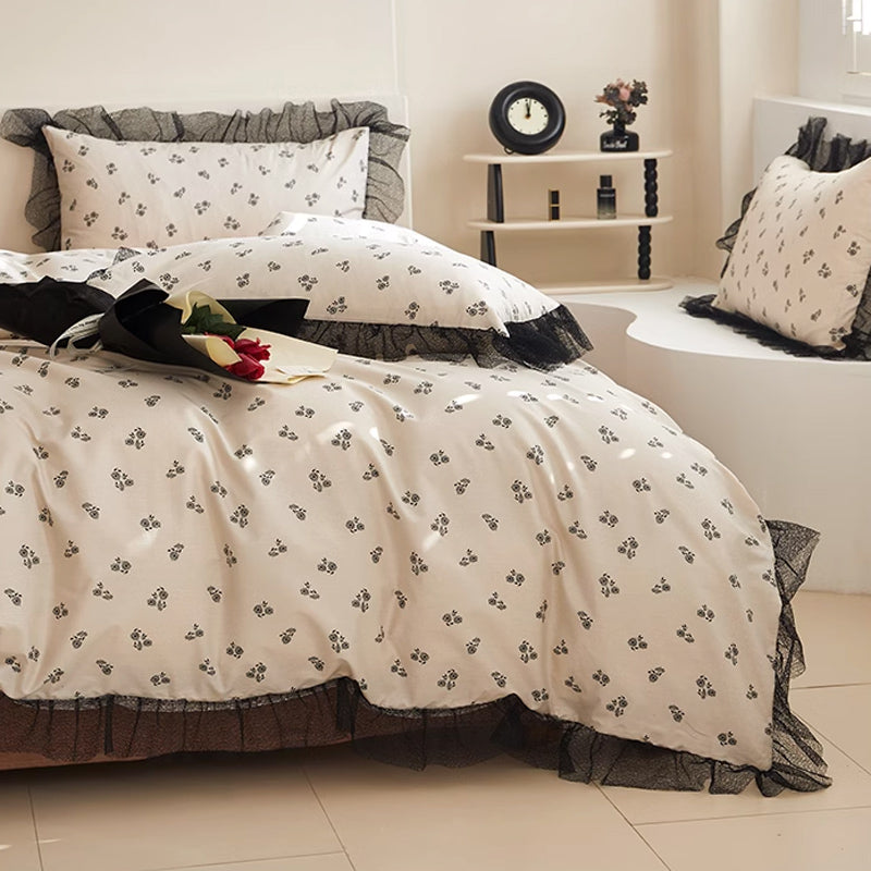 6design black mesh frill bedlinen set