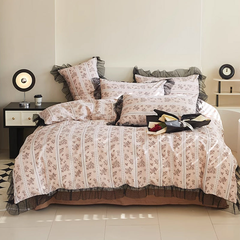 6design black mesh frill bedlinen set