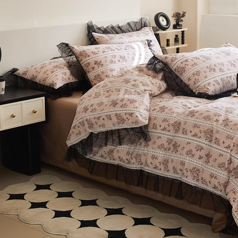 6design black mesh frill bedlinen set