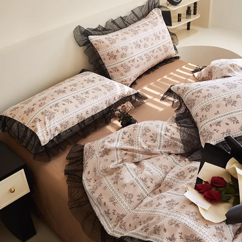 6design black mesh frill bedlinen set