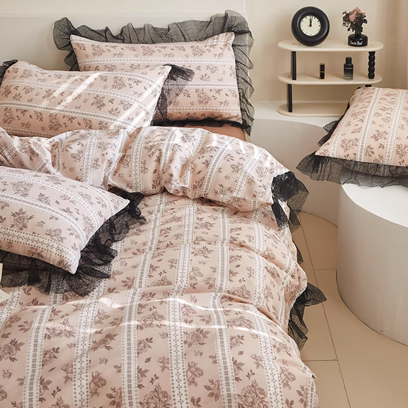6design black mesh frill bedlinen set