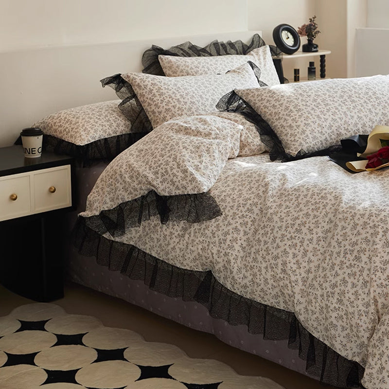 6design black mesh frill bedlinen set