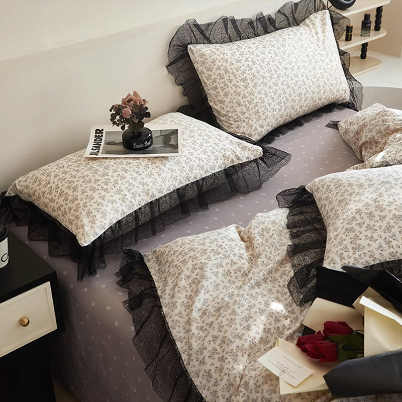 6design black mesh frill bedlinen set