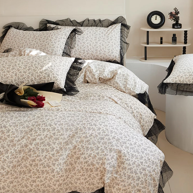 6design black mesh frill bedlinen set