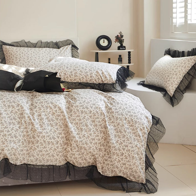 6design black mesh frill bedlinen set