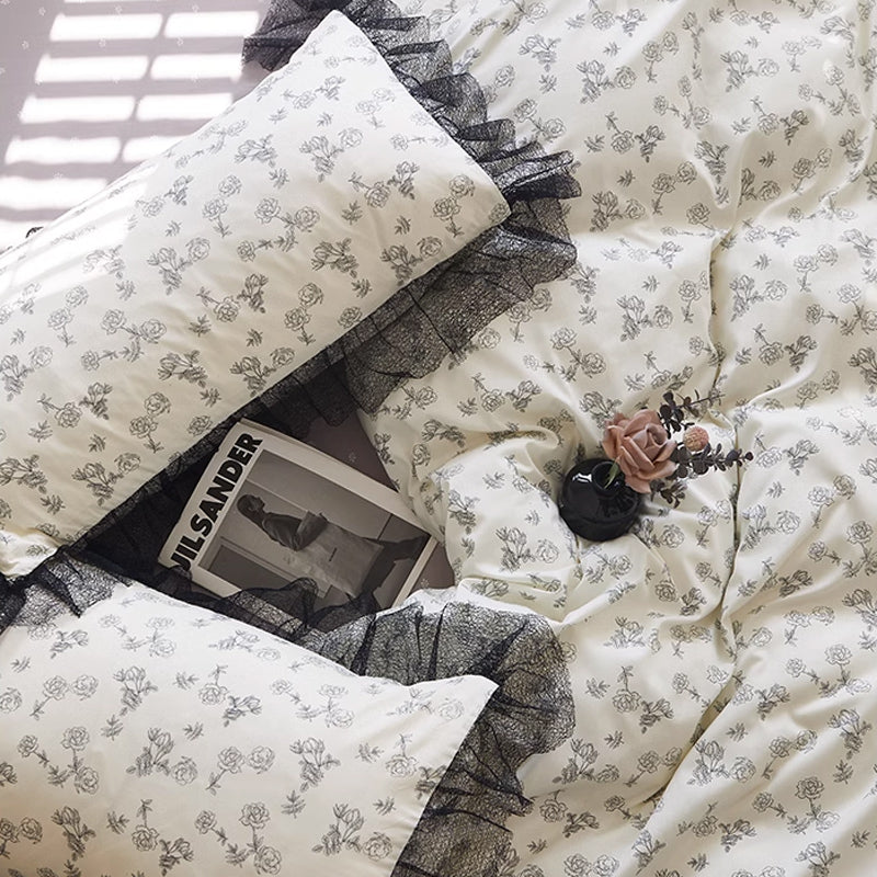 6design black mesh frill bedlinen set