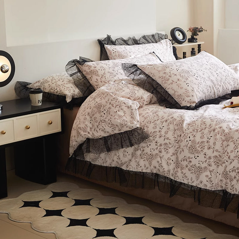 6design black mesh frill bedlinen set