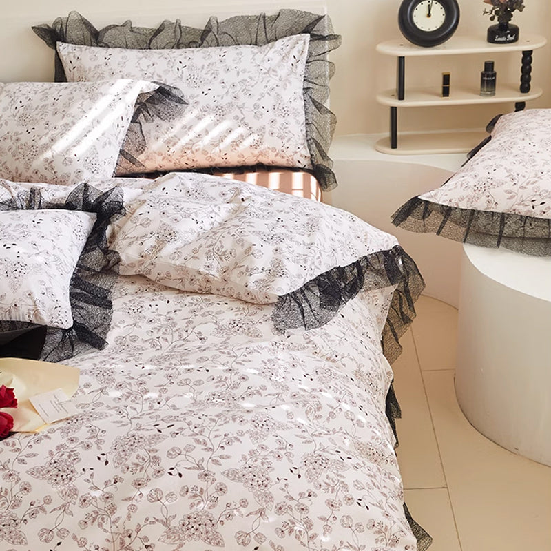 6design black mesh frill bedlinen set
