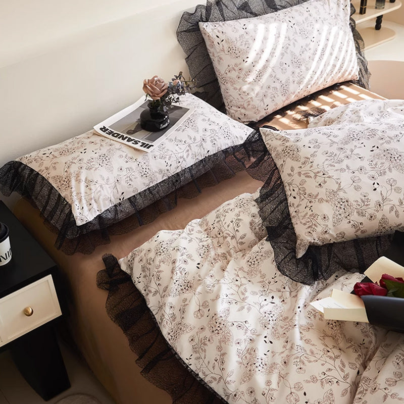 6design black mesh frill bedlinen set