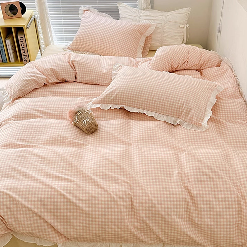 3color pastel gingham check bedlinen set
