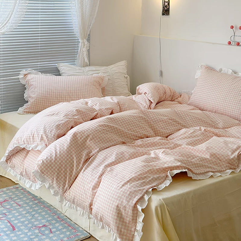 3color pastel gingham check bedlinen set