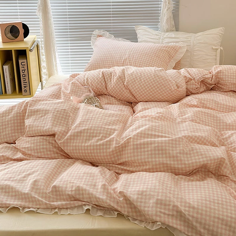 3color pastel gingham check bedlinen set