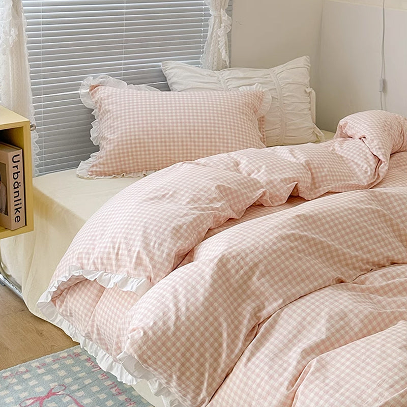 3color pastel gingham check bedlinen set