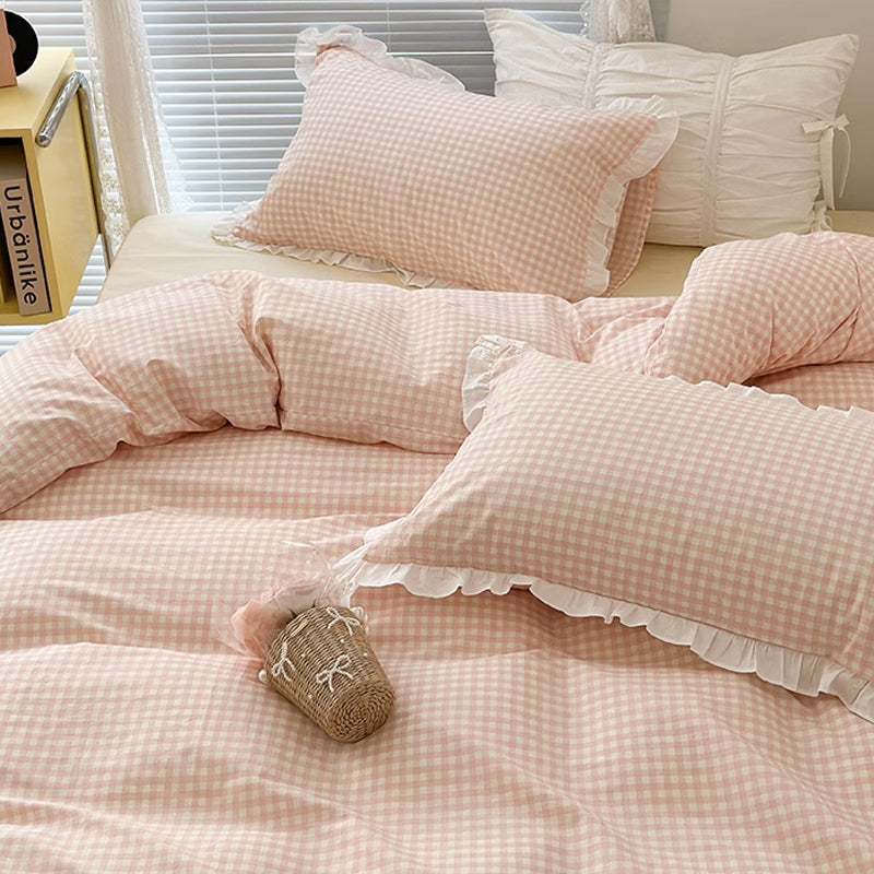 3color pastel gingham check bedlinen set