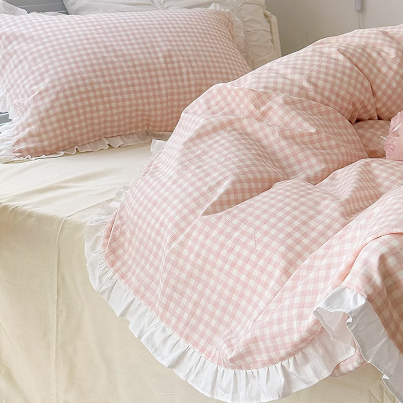 3color pastel gingham check bedlinen set