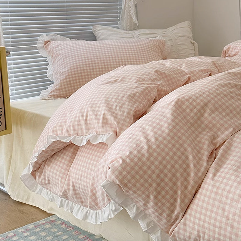 3color pastel gingham check bedlinen set