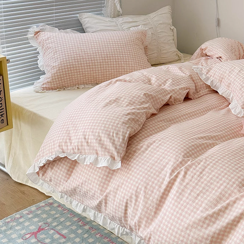 3color pastel gingham check bedlinen set
