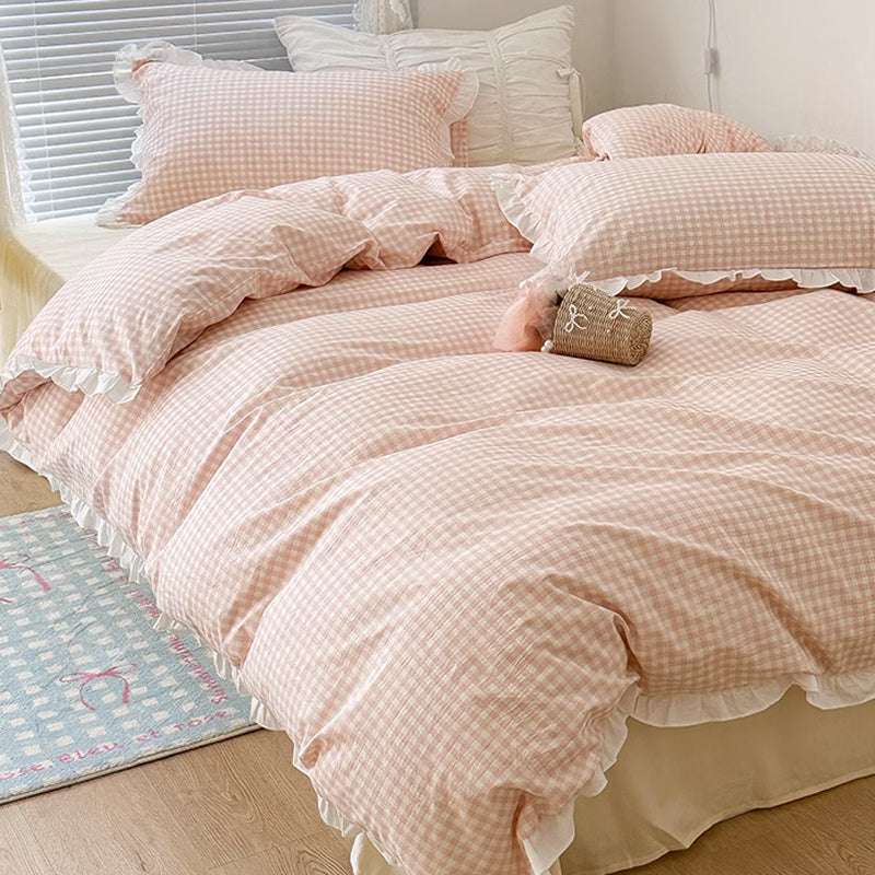 3color pastel gingham check bedlinen set