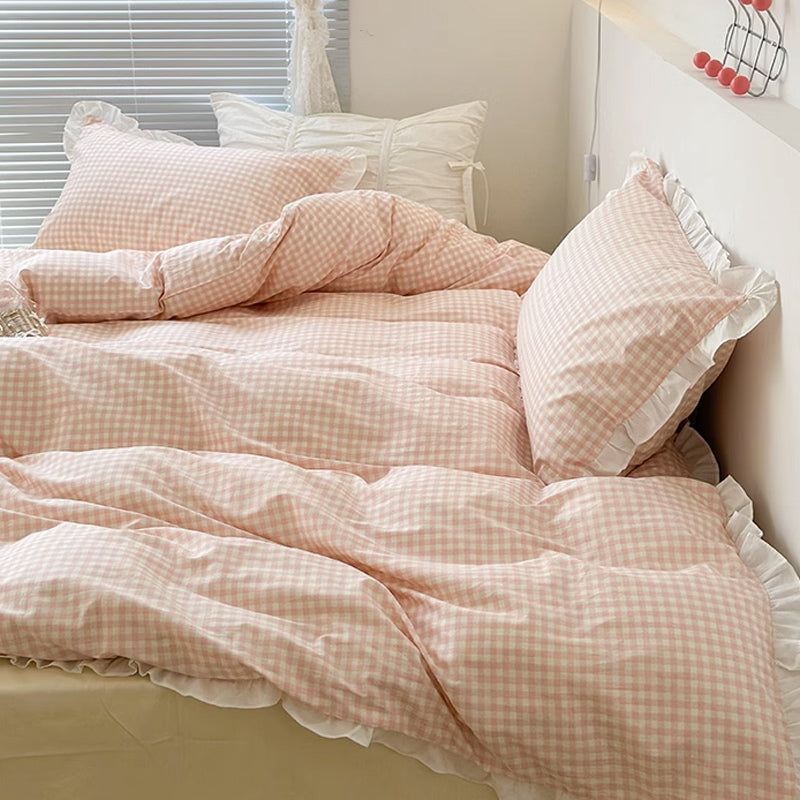 3color pastel gingham check bedlinen set