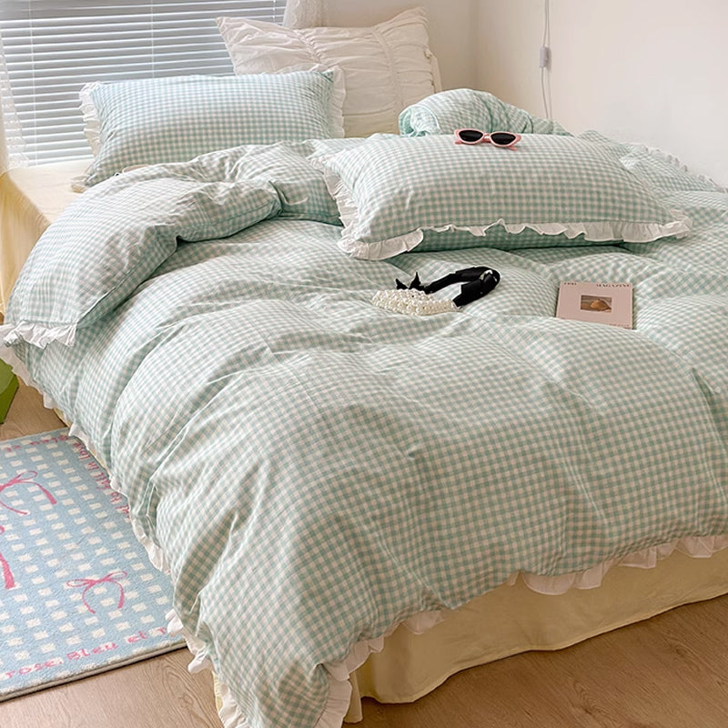 3color pastel gingham check bedlinen set