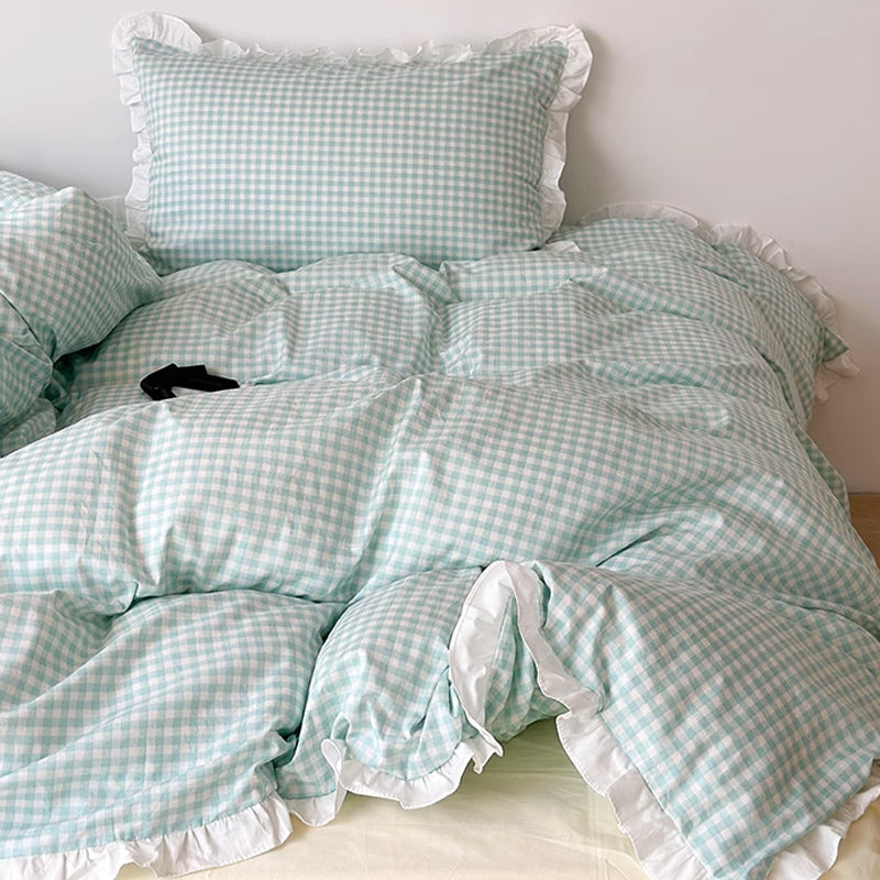 3color pastel gingham check bedlinen set