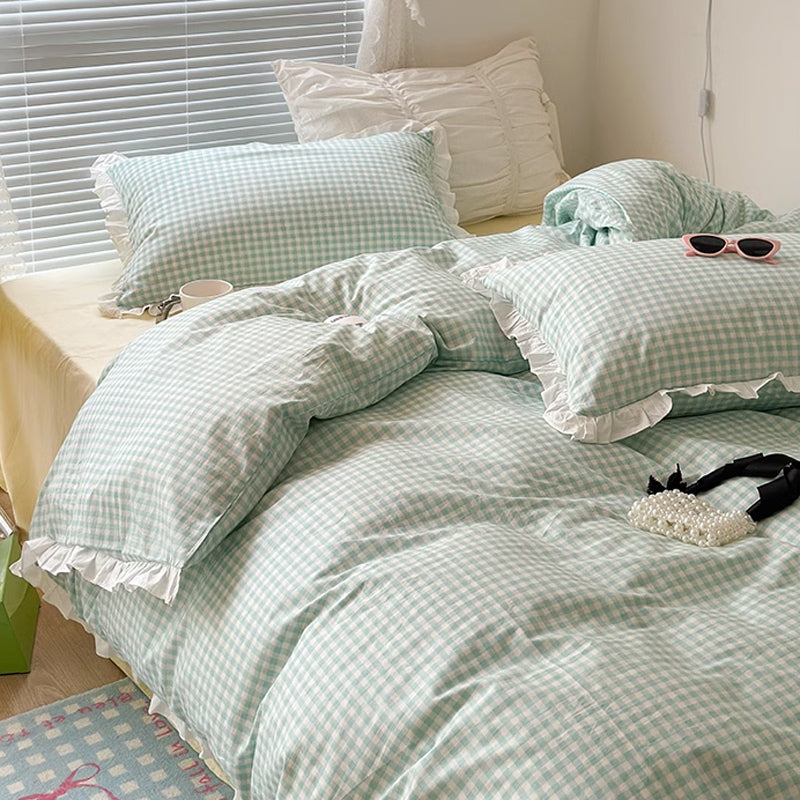 3color pastel gingham check bedlinen set
