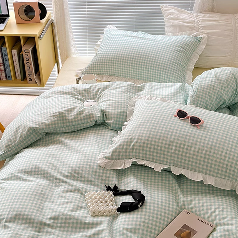 3color pastel gingham check bedlinen set