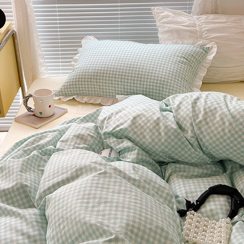 3color pastel gingham check bedlinen set