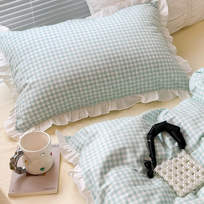 3color pastel gingham check bedlinen set